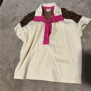 BiBi Ivory Polo with Fuchsia and Leopard Details